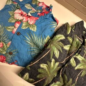 Black Hawaiian Aloha Tropical Print Button-Up Shirts ! Size L